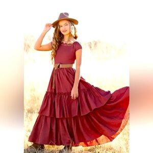 Joyfolie Mia Joy Girls Ivony Maxi Boho Lace & Ruffle Dress Apple Butter Rust 10